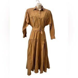 First Focus Vintage Women’s Brown Embellished Belted Cotton Maxi Dress Size 3/4